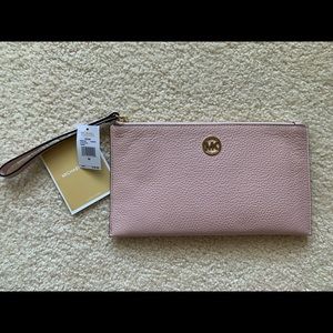 New! Light Pink Michael Kors large zip clutch